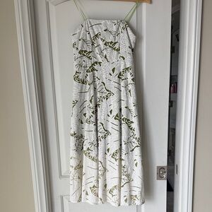 Strapless White and Green Floral Maxi Dress